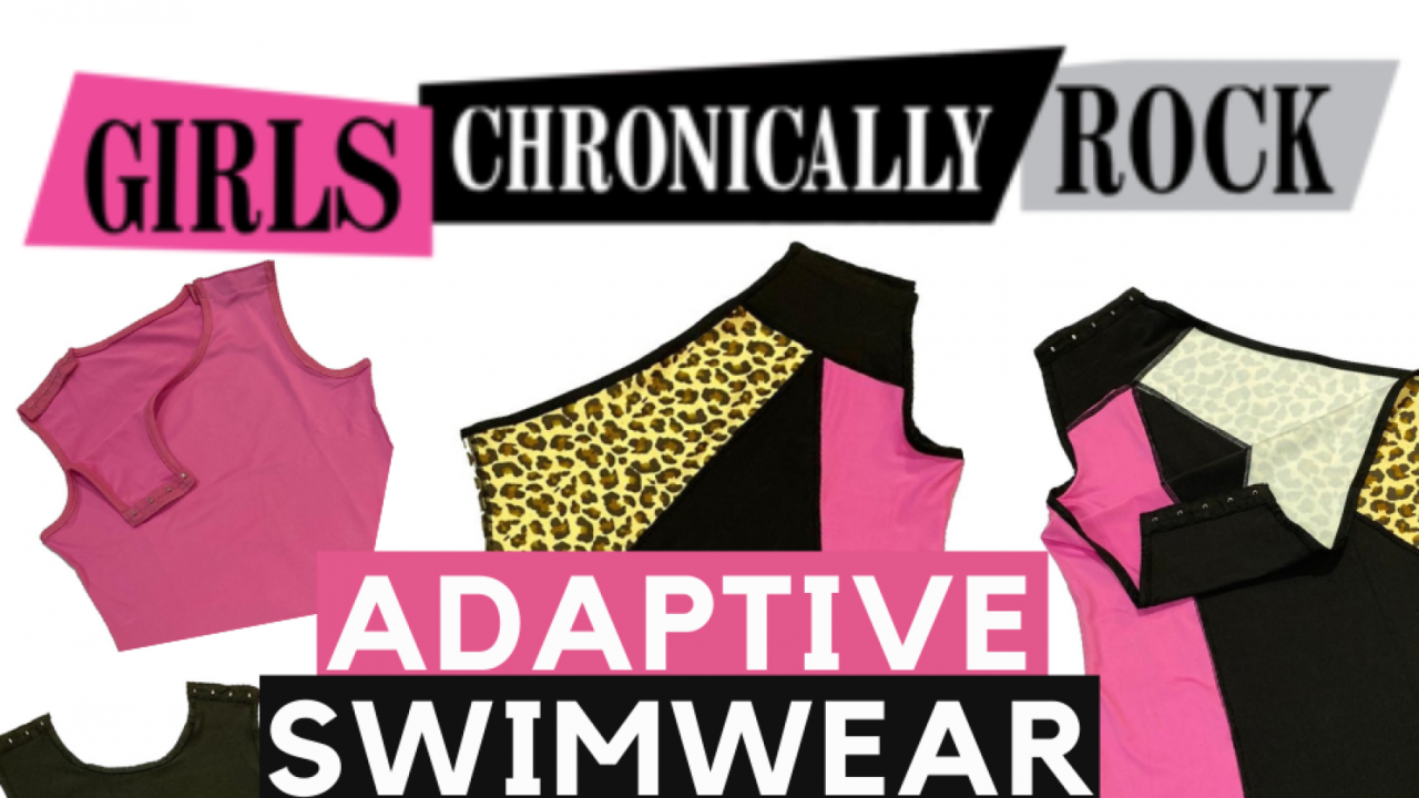"Merginos Chronically Rock Adaptive Swimwear" su maudymosi kostiumėliais