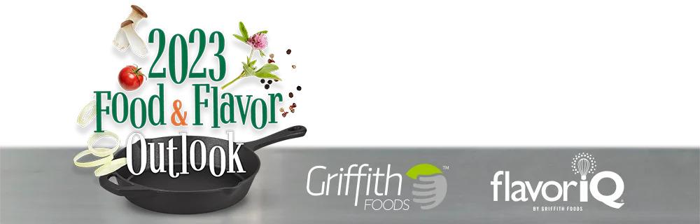 "2023 Food & Flavor Outlook" and griffith foods and flavor iq logos.