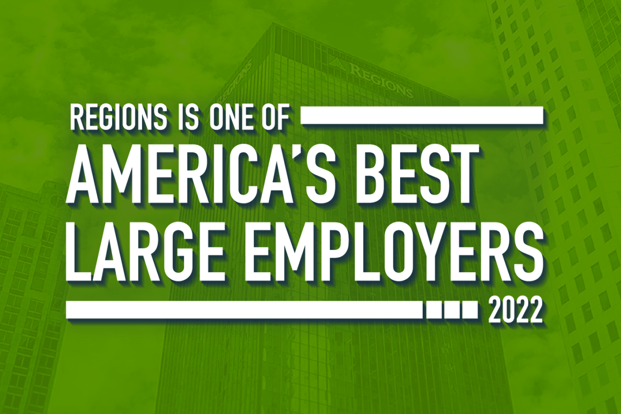 "Regions is one of America's Best Large Employers 2022" logo