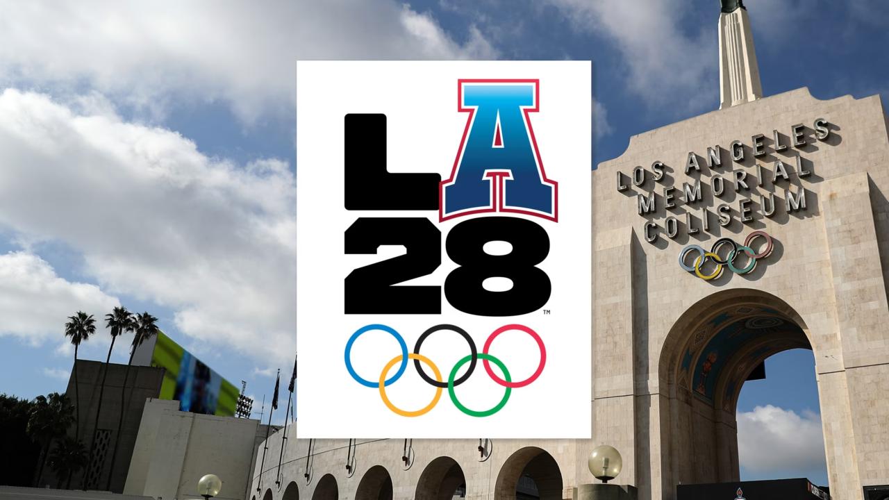 "LA28 with Olympic logo"
