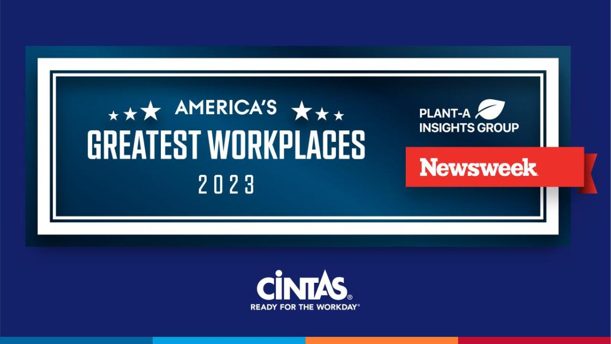 Cintas and Newsweek logos. "America's Greatest Workplaces 2023".