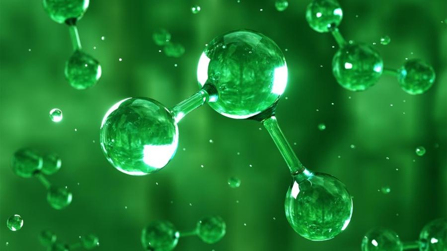 Close up of a molecule with green background