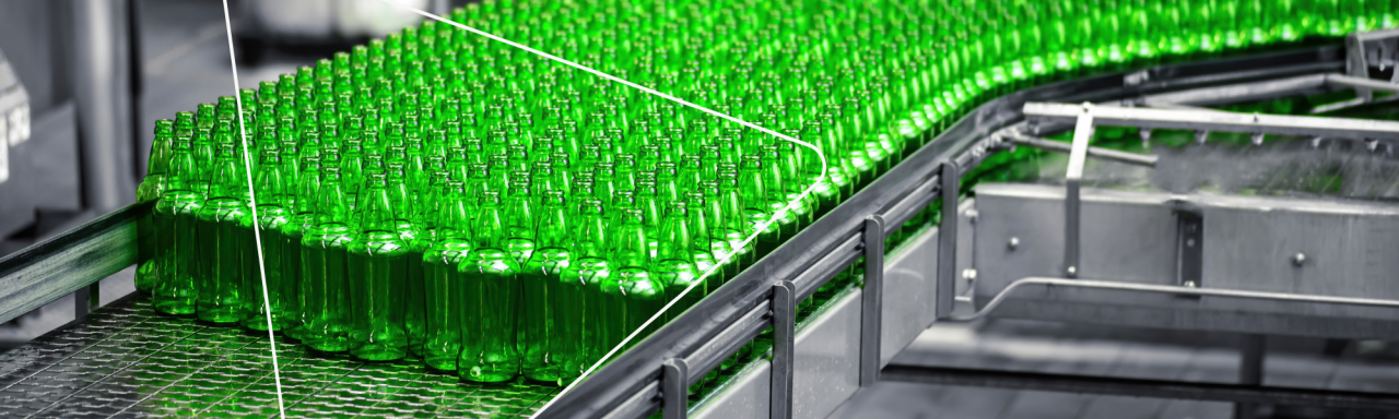 a production line of green clear bottler