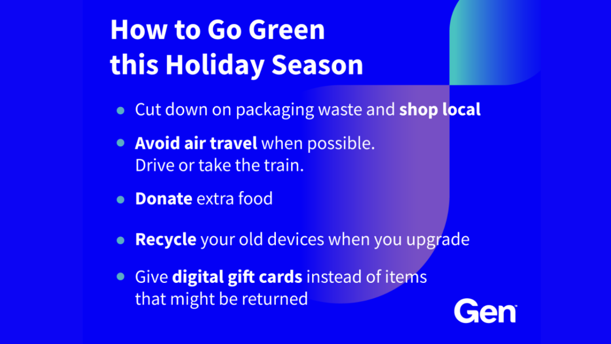 Info graphic "How to Go Green the Holiday Season" with tips.