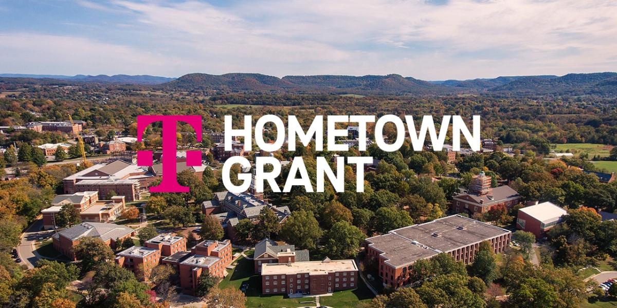 Aerial view of a town "Hometown Grant" and TMobile logo on top.