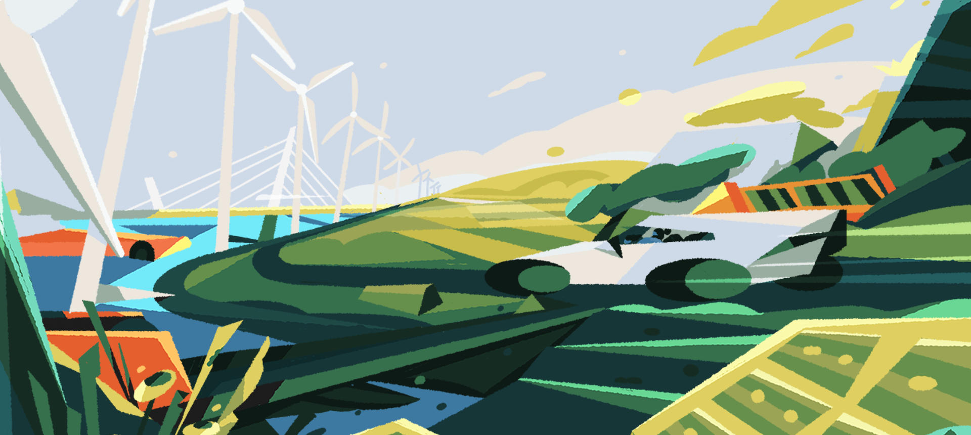 artistic representation of wind turbines in the country
