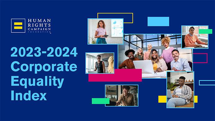 "2023-2024 Corporate Equality Index" and collage of different people.