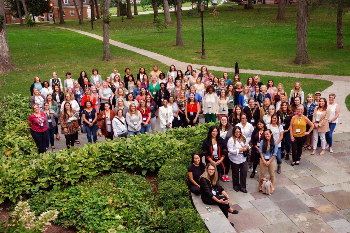 many women in leadership conference attendees standing outside