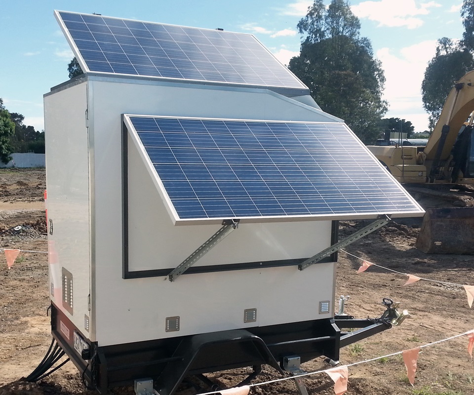 A large white box fitted with two solar panels