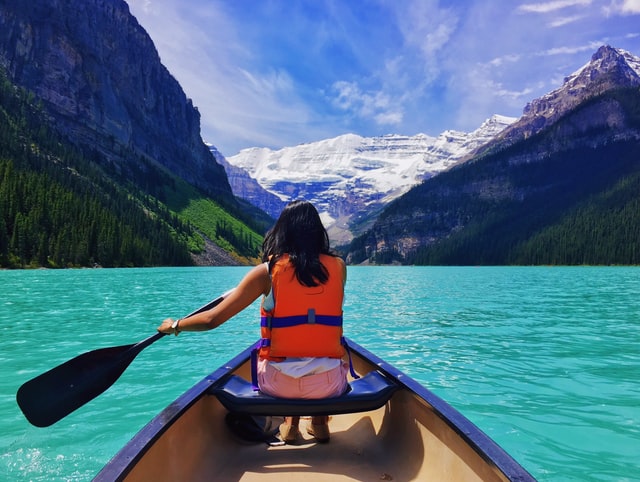 Kayaking in Lake Louise, Banff National Park Alberta, Canada