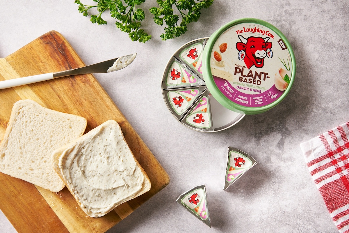 laughing cow spreadable vegan cheese alternative - new plant-based foods for 2024