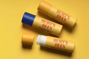 Three Burts Bees lip balms