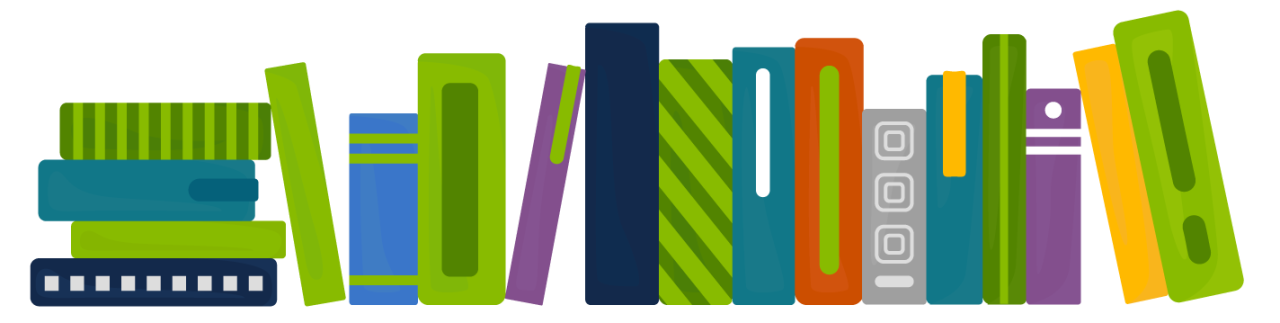 A basic digital rendering of a row of books.
