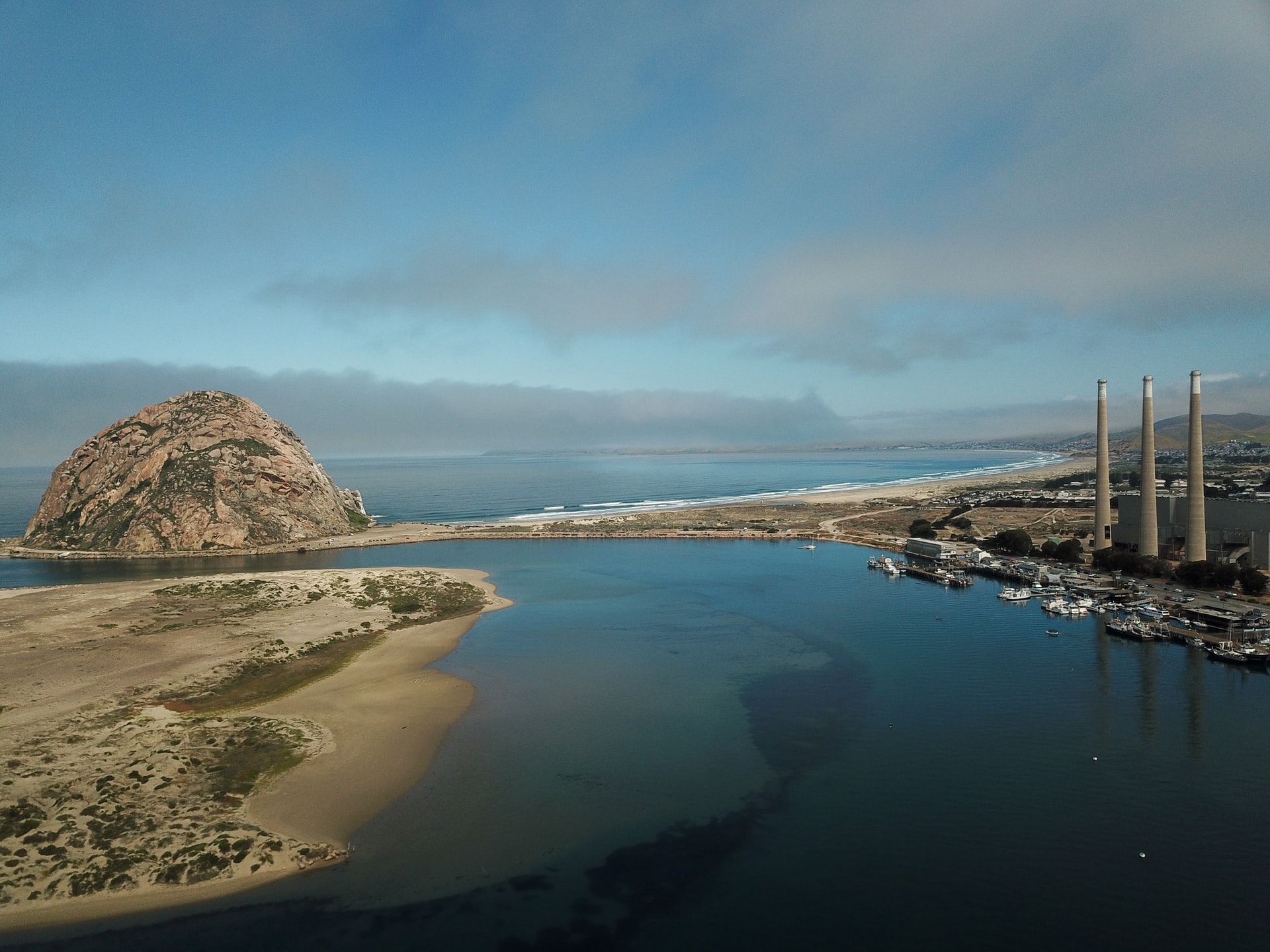 An aerial view of Morro Bay and its namesake power plant (Image credit: Michael Olsen via Unsplash)