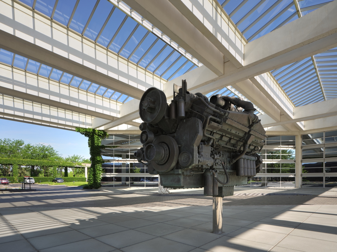 motor statue outside building