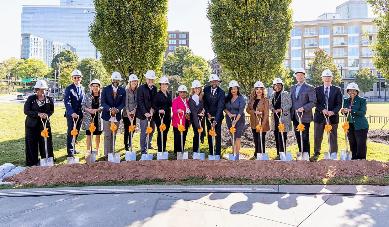 line up of VIP's with shovels at the National Center