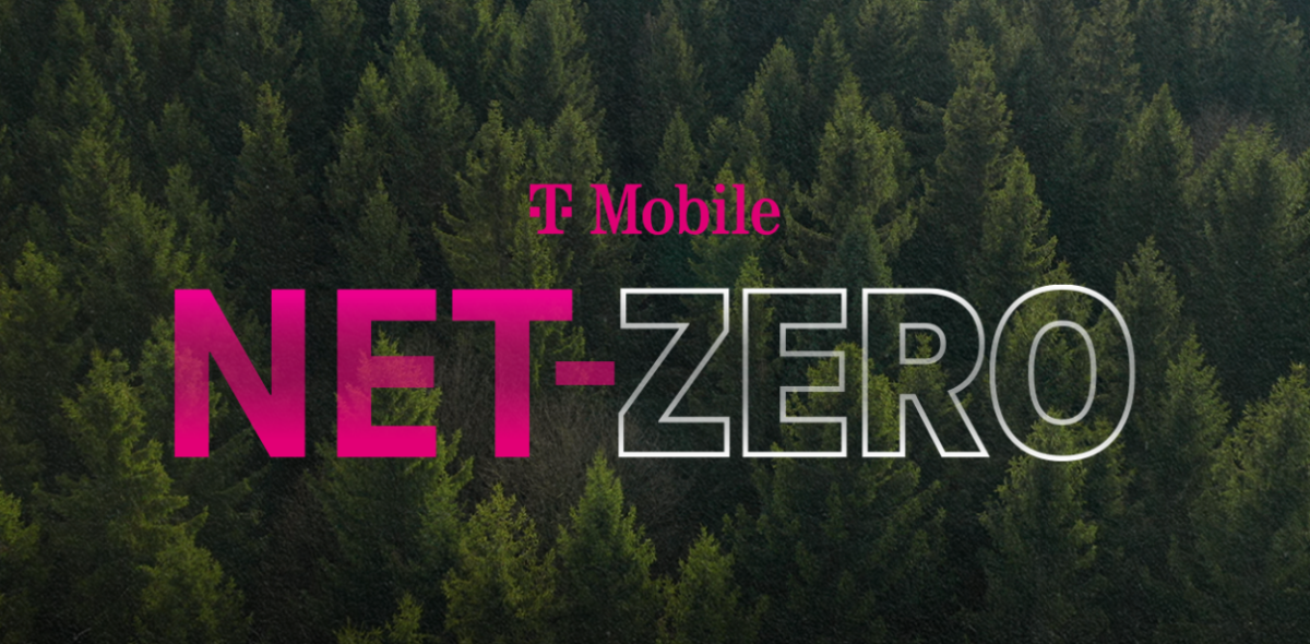 Trees with text "T-Mobile Net-Zero"