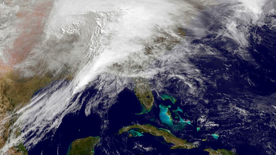 Aerial image of winter storm system