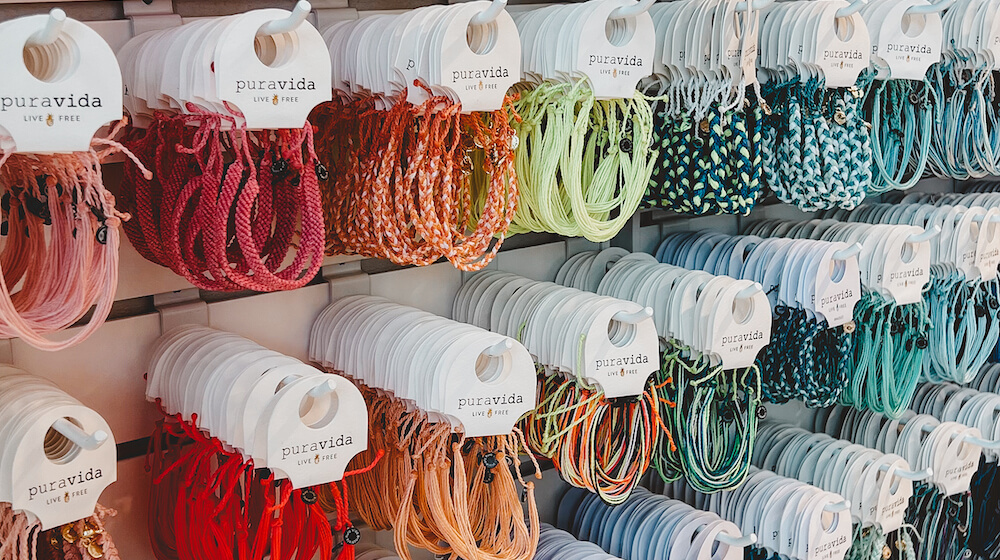 Rows of colorful bracelets 