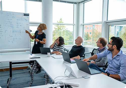 venture well employees at a meeting