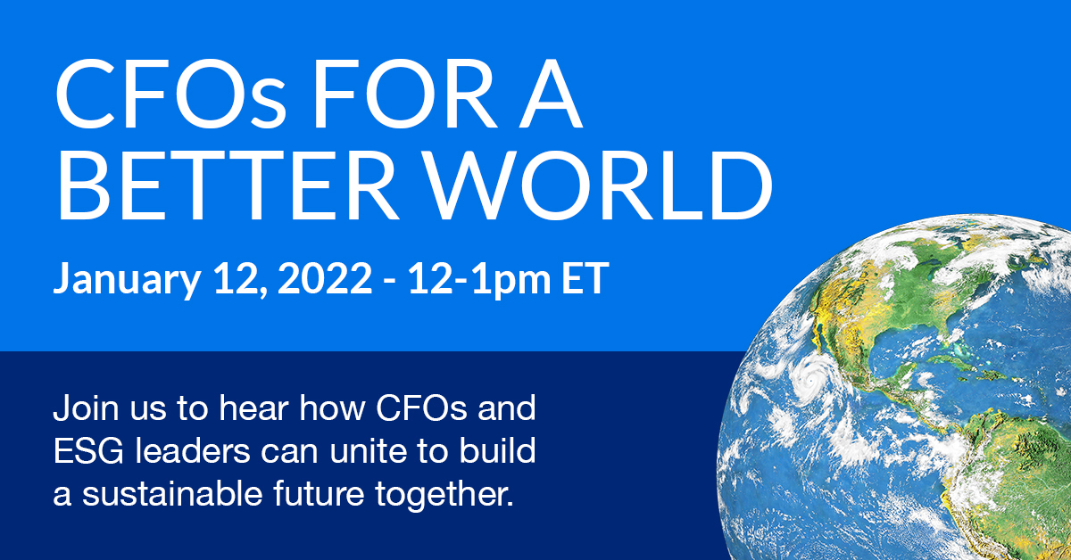 Image of Earth reads: CFOs for a better world.