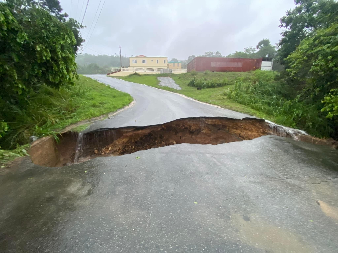 large fissure in road