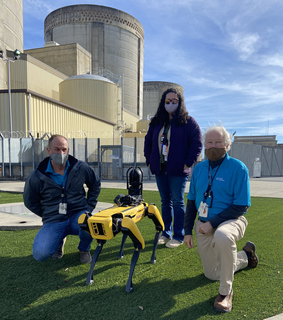 Spot and team at Oconee Nuclear Station, from left, Bobby Leigh, Amanda Stevenson and Bill Meldrum.