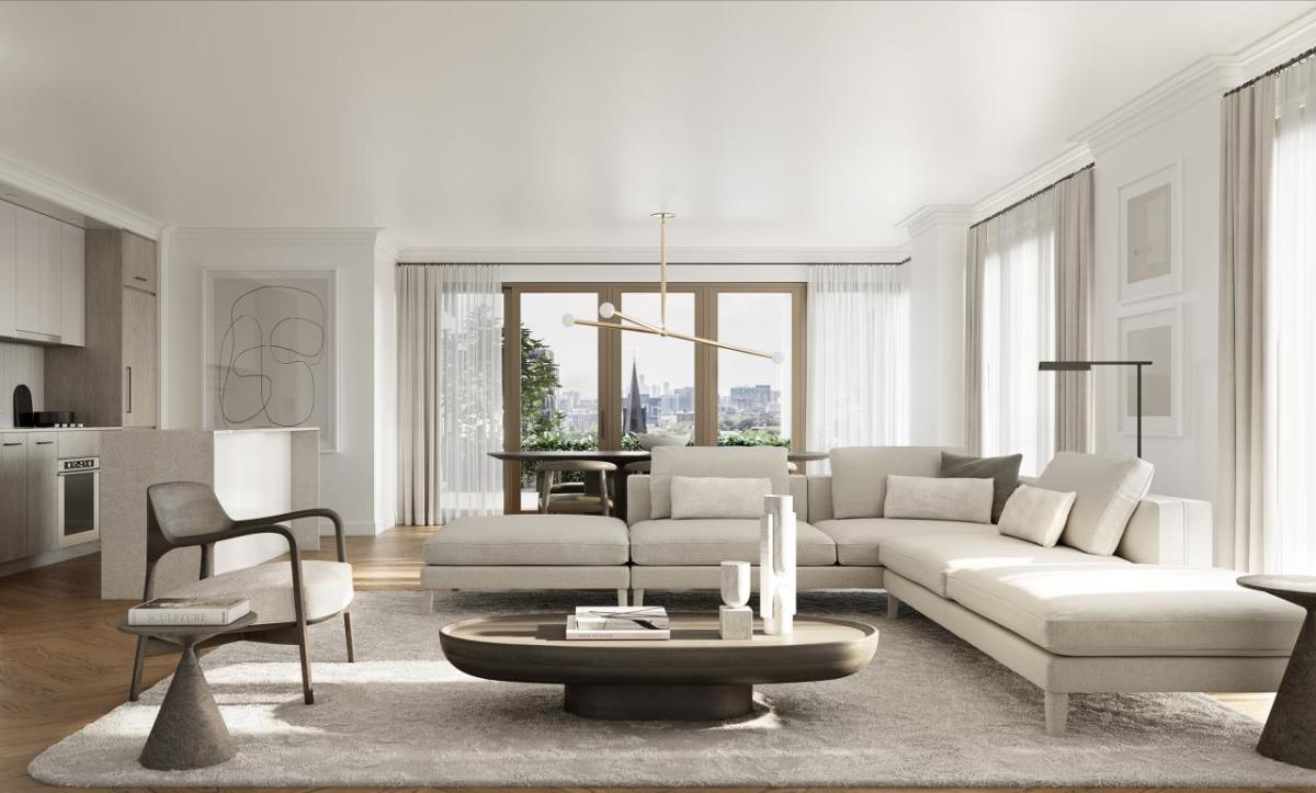 room with beige furnishings
