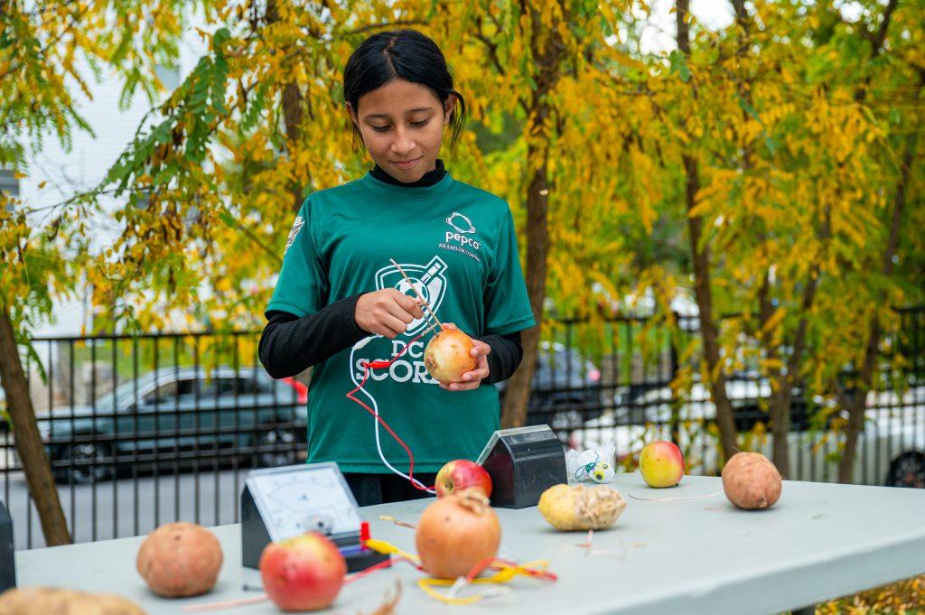 Student doing an experiment