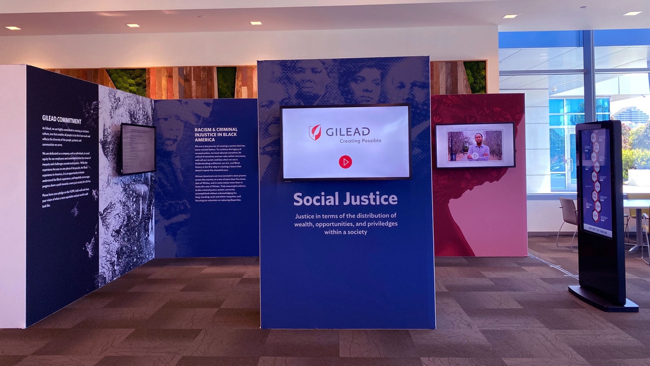 Social justice exhibit with screens