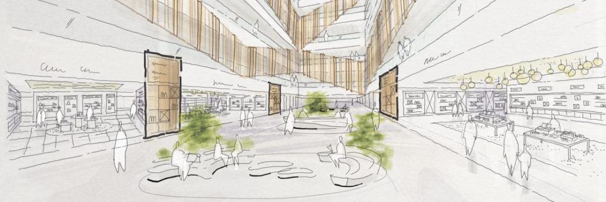 shopping mall interior sketch