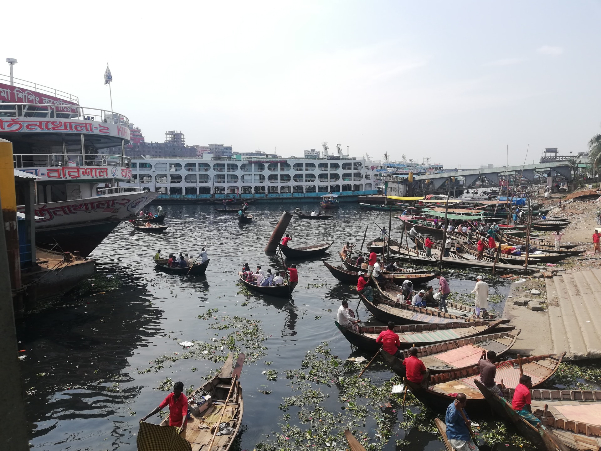 The Port of Dhaka on the Buriganga River, one of the most polluted waterways in Bangladesh.