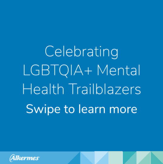 Text: "Celebrating LGBTQIA+ Mental Health Trailblazers, swipe to learn more"