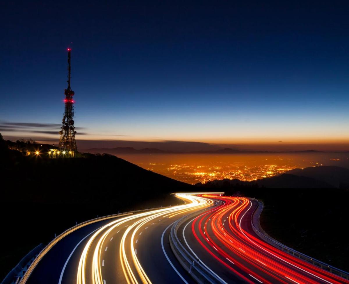 highway with lights and tower