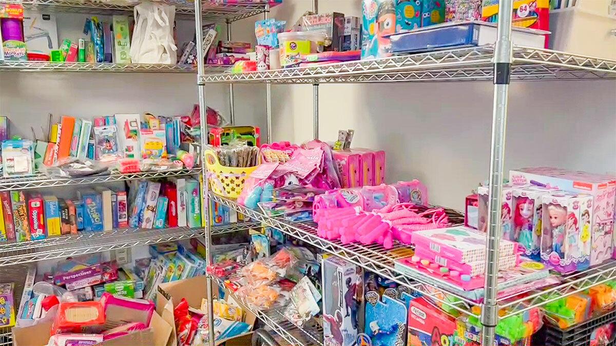 Shelves of kids toys and books