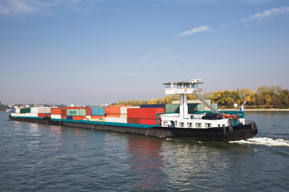 Barge with containers on the water