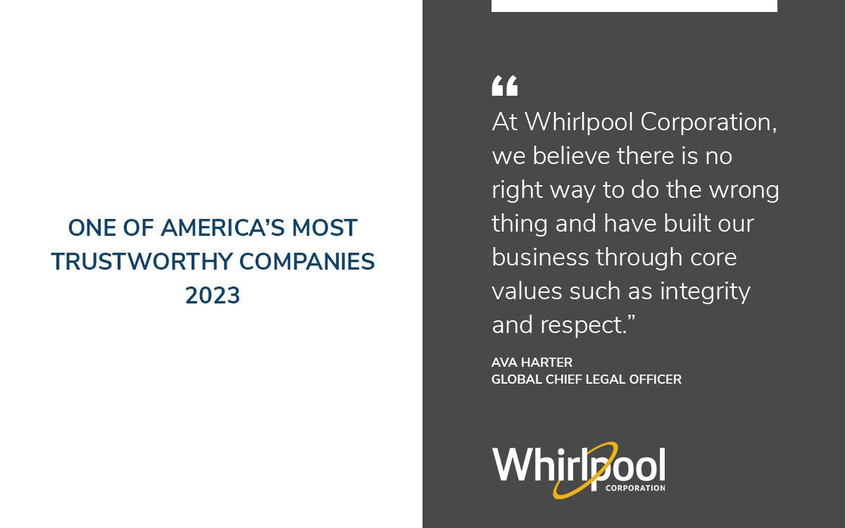 "One of america's most trustworthy companies 2023" Whirlpool logo