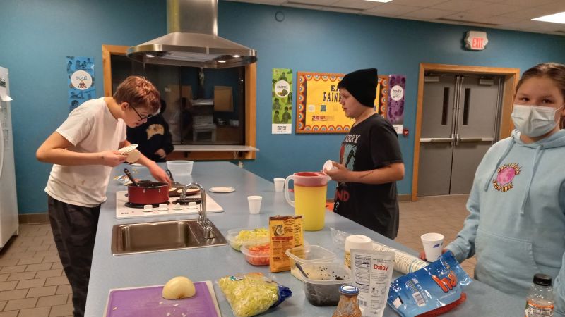 Students making tacos