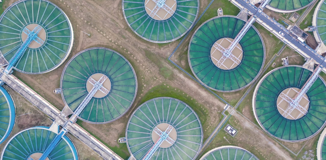 aerial view of water treatment plant