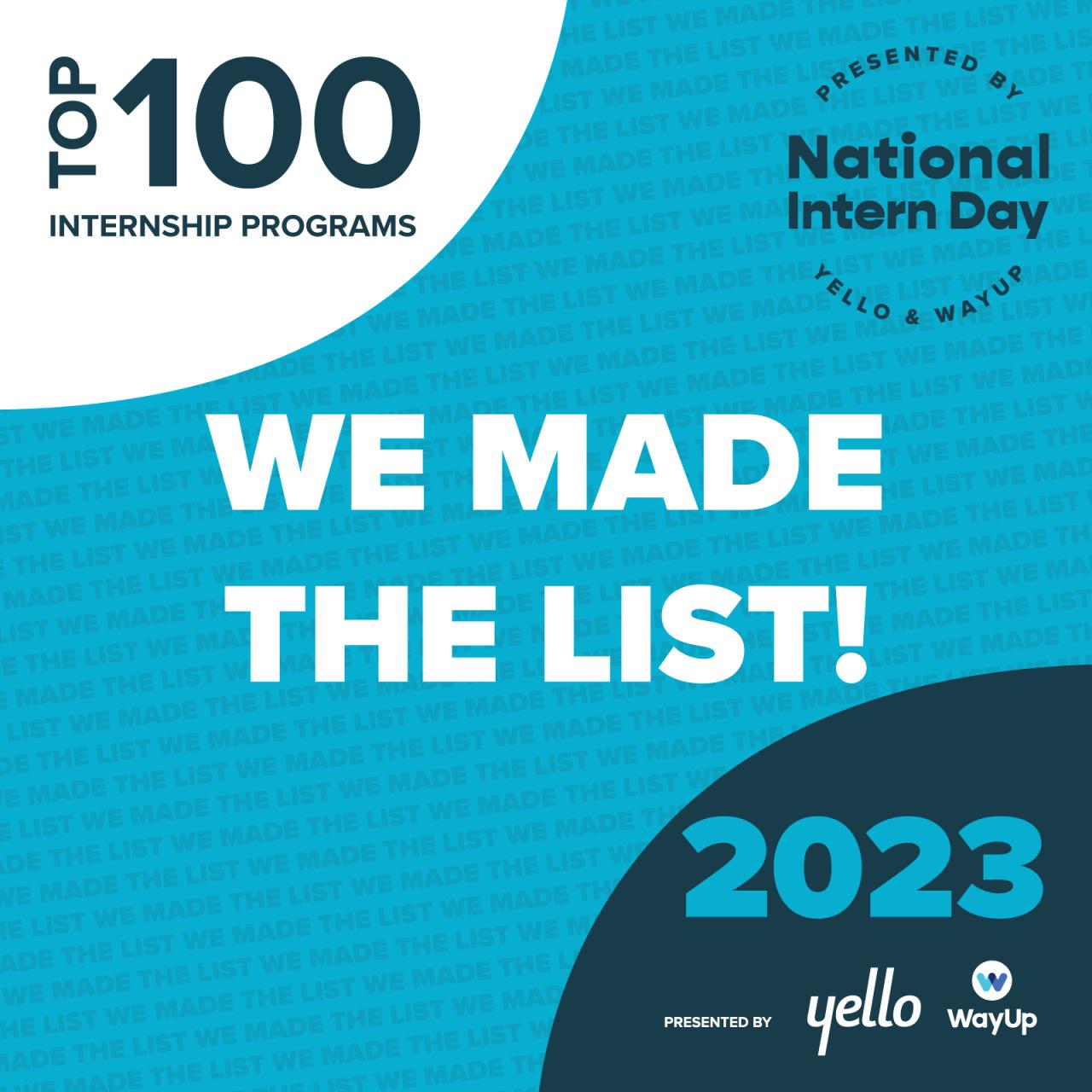 Yello and WayUp Top 100 Internship Programs graphic
