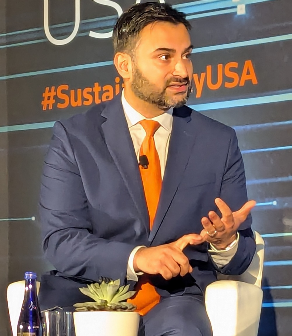 white house climate aide Ali Zaidi speaks about misinformation around renewable energy at a Reuters sustainability event in New York