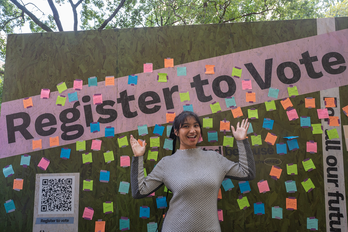 youth activist at voter registration event in new york city