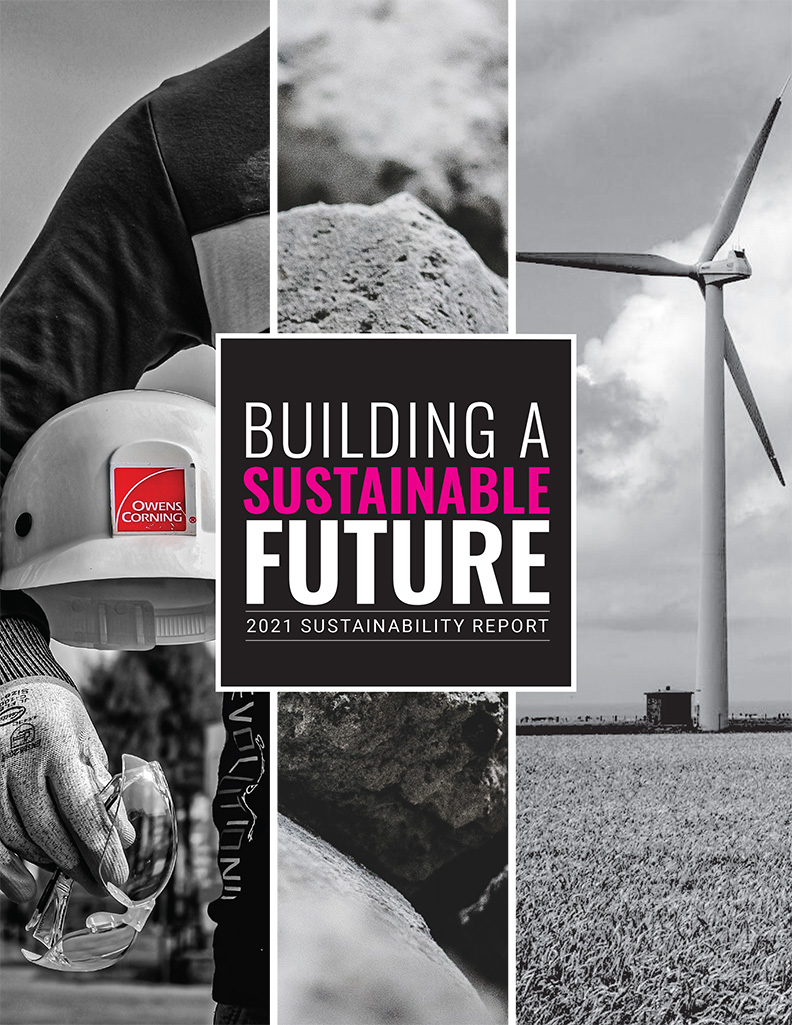 "Building a Sustainable Future" with images of rocks and a picture of a windmill