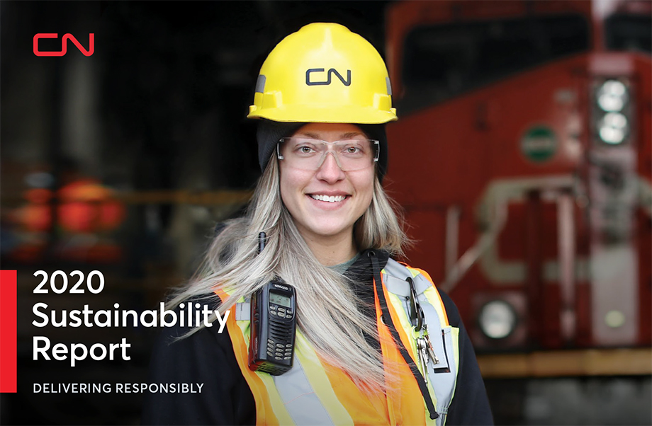 "CN 2020 Sustainability Report: Delivering Responsibility" report cover