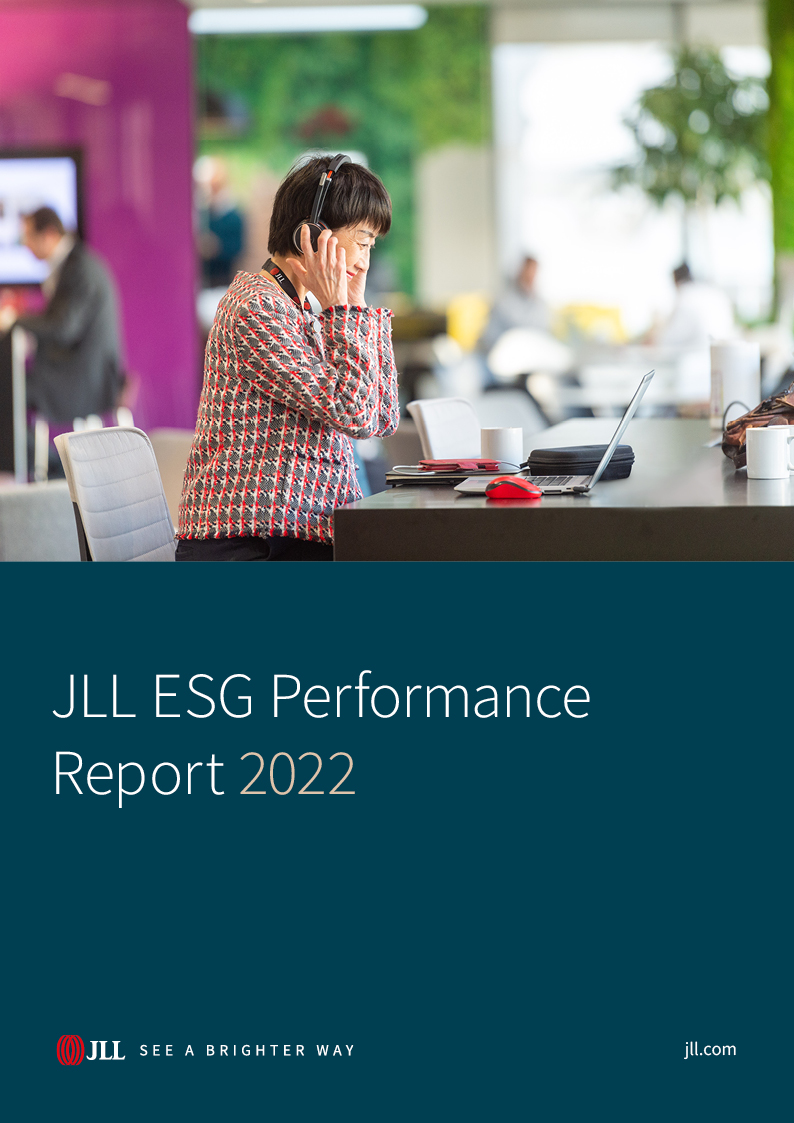 JLL ESG Performance Report 2022 with person listening to headphones