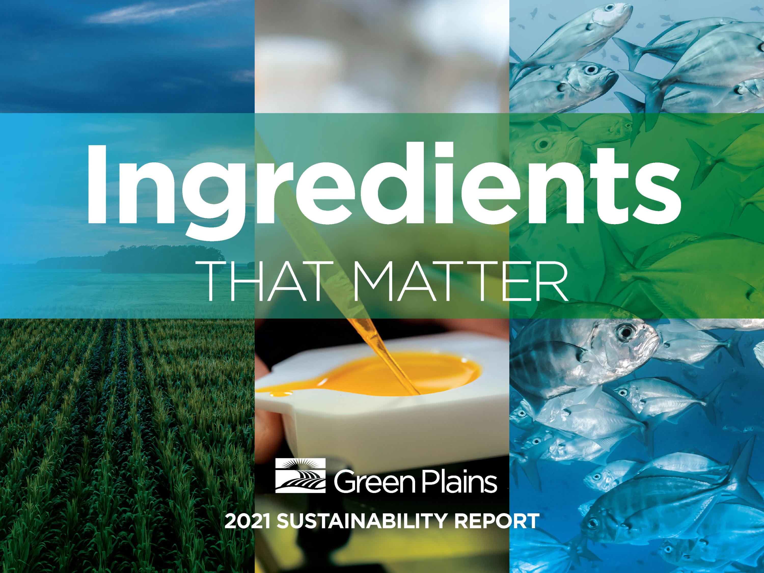 "Ingredients that Matter" imposed over crops, fish and lab equipment