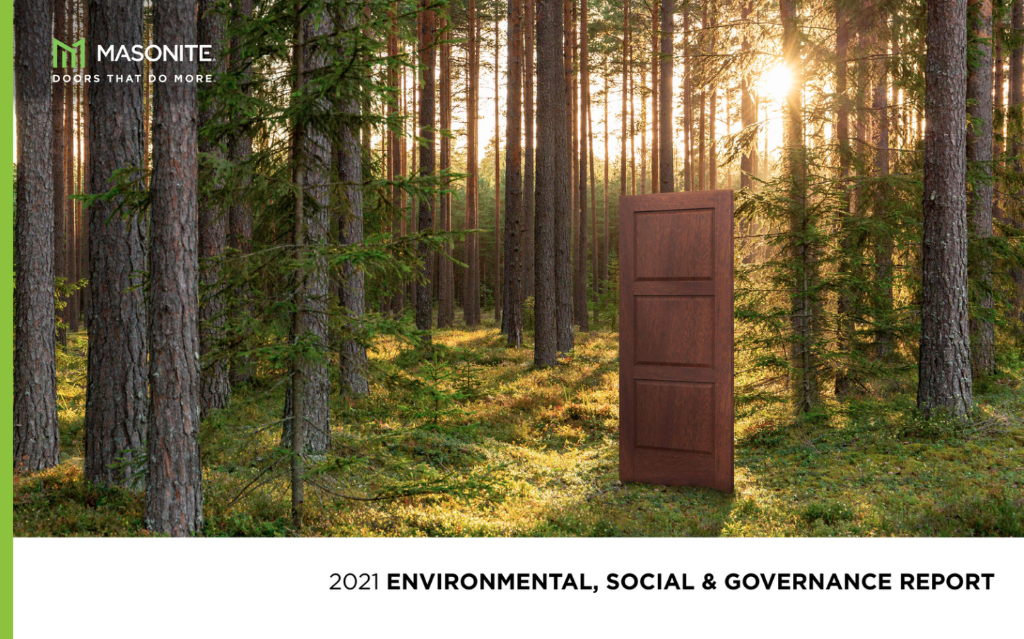 forest with Masonite logo and "2021 Environmental, Social & Governance Report"
