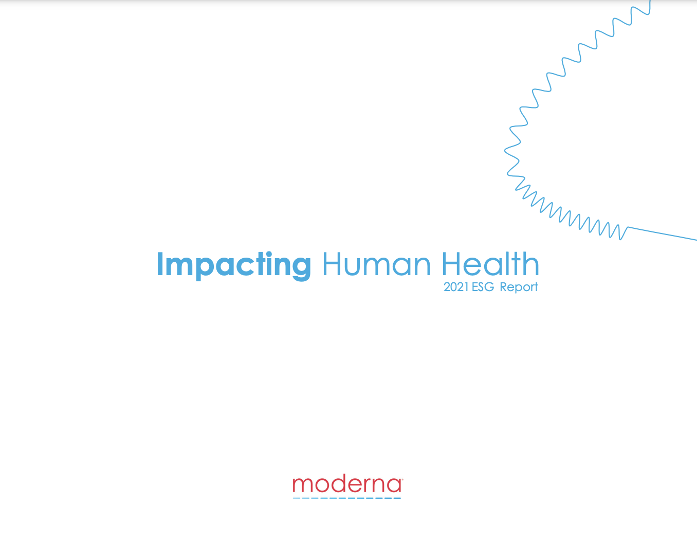 "Impacting Human Health 2021 ESG Report" with Moderna logo
