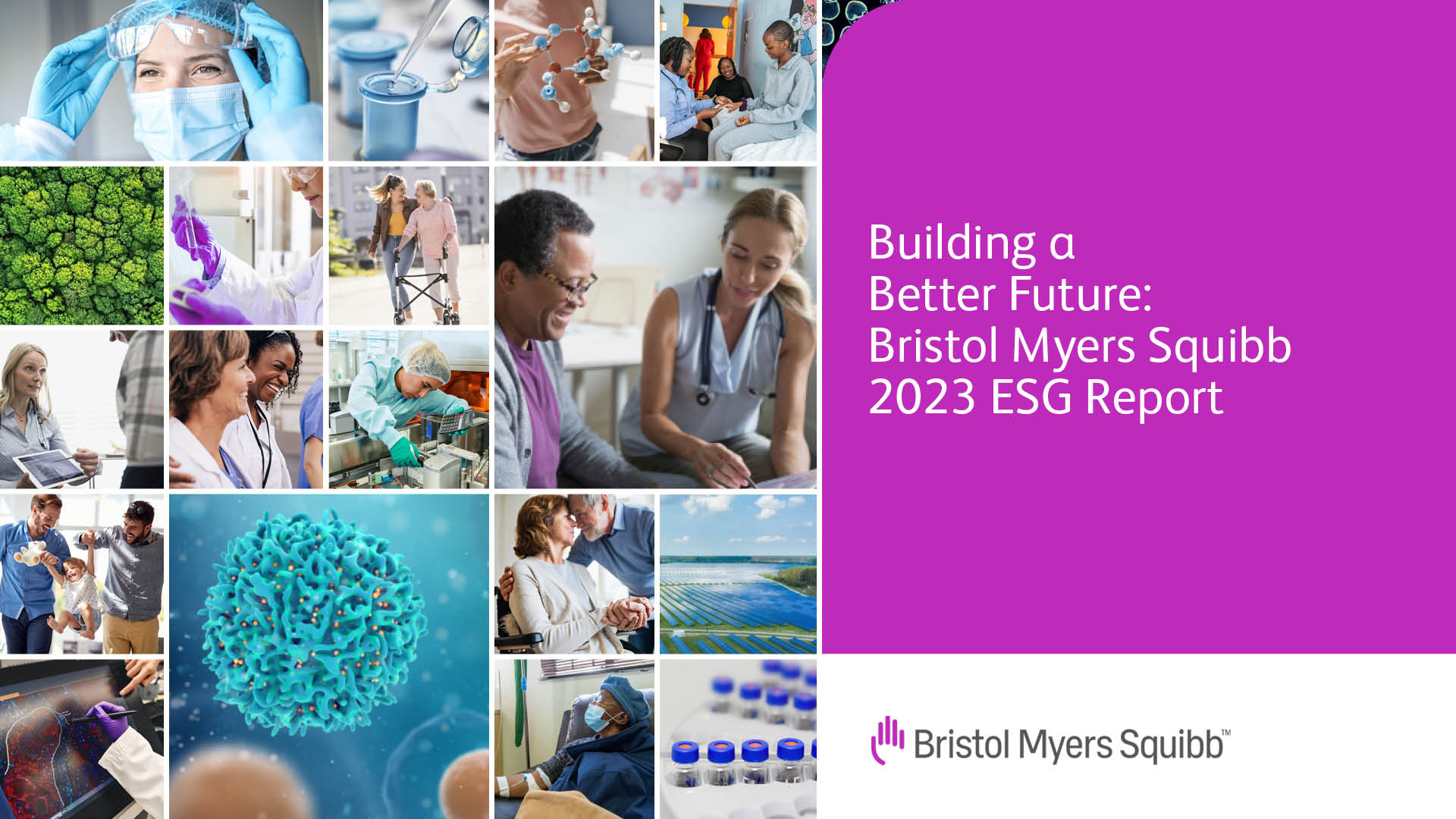 BMS Report Cover: "Building a Better Future Bristol Myers Squibb 2023 ESG Report"