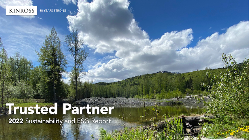 "Trusted Partner 2022 Sustainability and ESG Report" with pond and forest landscape